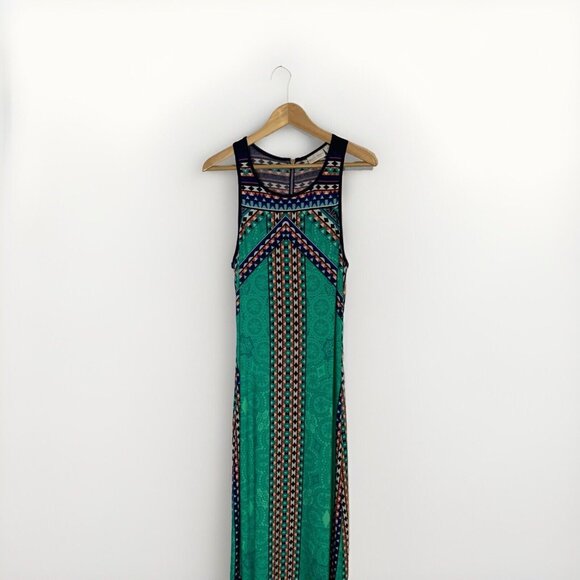 Bisou Bisou Women's Green Blue Geometric Sleeveless Maxi Dress Sz 16 Bohocore - Picture 4 of 7